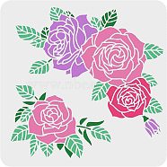 Plastic Reusable Drawing Painting Stencils Templates, for Painting on Scrapbook Fabric Tiles Floor Furniture Wood, Square, Rose Pattern, 300x300mm(DIY-WH0172-389)