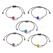 5Pcs 5 Color Lampwork Mushroom Braided Bead Bracelets, Adjustable Stackable Bracelets for Women, Mixed Color, Inner Diameter: 2-1/2 inch(6.5cm), 1Pc/color(BJEW-TA00203)