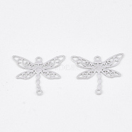 Brass Links connectors, Etched Metal Embellishments, Long-Lasting Plated, Dragonfly, Platinum, 13x15x0.3mm, Hole: 1mm(KKC-S001-001P)