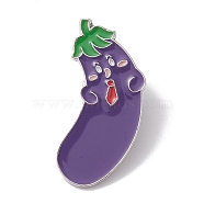 Cartoon Vegetable Enamel Pins, Platinum Tone Alloy Brooch for Backpack Clothes, Eggplant, 36x17x1.5mm(JEWB-D028-01A-P)