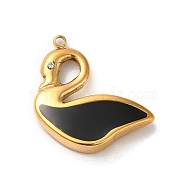 304 Stainless Steel Enamel Pendants, Swan Charms, Real 14K Gold Plated, 18x17x3mm, Hole: 1mm(STAS-L022-007G-01)