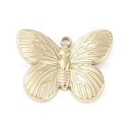 304 Stainless Steel Pendants, Butterfly Charm, Real 14K Gold Plated, 15.5x20x3mm, Hole: 1.4mm(STAS-L022-418G)