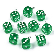 Transparent Epoxy Resin Pendants, with Platinum Plated Iron Loop, Dice, Medium Sea Green, 23x19x19mm, Hole: 2mm(CRES-N025-12A-A02)