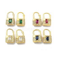 Brass Micro Pave Cubic Zirconia Hoop Earring, Real 18K Gold Plated, Lock, Mixed Color, 17.5x6mm(EJEW-C088-41G)