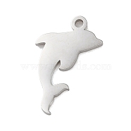 Non-Tarnish 304 Stainless Steel Charms, Laser Cut, Dolphin Charm, Stainless Steel Color, 15x8x1mm, Hole: 1.2mm(STAS-S138-01P-03)