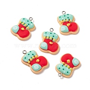 Christmas Theme Opaque Resin Pendants, with Platinum Tone Iron Findings, Boot, Red, 26x19x5mm, Hole: 2mm(FIND-E025-06)