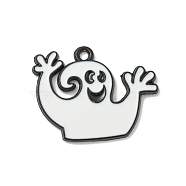 Halloween Theme Alloy Enamel Pendants, Black, Ghost Charm, White, 20x26x1mm, Hole: 1.6mm(ENAM-I060-11B)