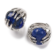 Oval Natural Lapis Lazuli Finger Ring, Rack Plating Platinum Tone Alloy Hug Adjustable Rings, Cadmium Free & Lead Free, Inner Diameter: 17mm(G-Q184-06E-P)