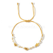 Cross Adjustable Plastic Imitation Pearl Braided Bead Bracelets for Women, Star, 11 inch(28cm)(OW3783-1)