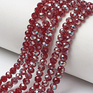 Electroplate Glass Beads Strands, Half Plated, Rainbow Plated, Faceted, Rondelle, Dark Red, 4x3mm, Hole: 0.4mm, about 123~127pcs/strand, 16.5~16.9 inch(42~43cm)(EGLA-A034-T4mm-J10)