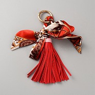 PU Leather & Seltin Cloth & Golden Alloy Pendants Decorationg, Bowknot, Red, 170~180x90~100mm(HJEW-WH20004-02A)