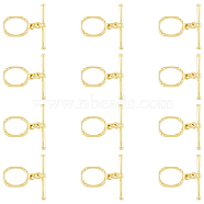 12 Sets Brass Toggle Clasps, with Jump Rings, Long-Lasting Plated, Oval, Real 18K Gold Plated, Oval: 16.5x11x1.7mm, Hole: 2x1.8mm, Bar: 5.5x24.5x2.2mm, Hole: 1.8mm(KK-HY0001-06)