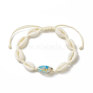 Narural Cowrie Shell Braided Bead Anklet for Women, Starfish Pattern, Inner Diameter: 2-1/2~4-1/8 inch(6.5~10.5cm)(AJEW-AN00527-03)