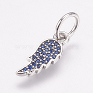 Thai 925 Sterling Silver Charms, with Cubic Zirconia, Wing, Antique Silver, Blue, 15x6x1mm, Hole: 5mm(STER-G018-33A)