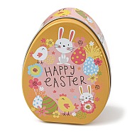 Easter Theme Cartoon Tinplate Gift Box, Egg Shape Candy Box, Egg & Rabbit Pattern Storage Box, Goldenrod, 8.9x11.4x4.4cm(CON-G020-01A)