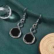 Hexagon Natural Obsidian Dangle Earrings, with Rack Plating Brass, Long-Lasting Plated, Lead Free & Cadmium Free, 54x17mm(EJEW-K298-01P-08)