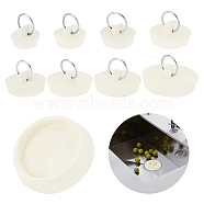 16Pcs 8 Style Rubber Drain Stoppers, Sink Drain Plug with 201 Stainless Steel Pull Ring, for Bathtub, Kitchen, Bathroom and Laundry Sink, Flat Round, Floral White, 28~56x17~21mm, 2pcs/style(AJEW-GA0006-83)