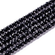 Transparent Glass Beads Strands, Faceted, Round, Black, 3mm, Hole: 0.8mm, about 127~139pcs/strand, 14.09~14.53 inch(35.8~36.9cm)(GLAA-C019-01B-01)