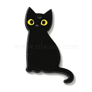 Halloween Black Cat Acrylic Pendants, Cat Shape, 38x26.5x2mm, Hole: 2mm(MACR-U005-01A)