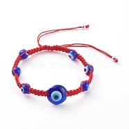 Adjustable Nylon Thread Braided Bead Bracelets, Red String Bracelets, with Handmade Evil Eye Lampwork Beads, Red, Inner Diameter: 2~3-3/8 inch(5~8.5cm)(BJEW-JB06067-02)