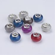 Large Hole Resin European Beads, with Silver Color Plated Brass Double Cores, Rondelle, Mixed Color, 14x9mm, Hole: 5mm(X-OPDL-R118-M2)