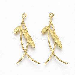 Brass Peg Bails Pendants, For Half Drilled Beads, Nickel Free, Leaf with Branch, Raw(Unplated), 41x19x2mm, Hole: 1.5mm, Pin: 1mm(KK-S349-241-NF)