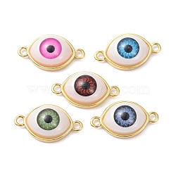 Brass Resin Links Connectors, Long-Lasting Plated, Real 18K Gold Plated, Evil Eye, Mixed Color, 11.5x21x6.5mm, Hole: 1.8mm(KK-P204-20G)