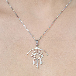 201 Stainless Steel Hollow Eye Pendant Necklace, Stainless Steel Color, 17.72 inch(45cm)(NJEW-OY001-84)