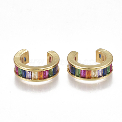 Brass Micro Pave Cubic Zirconia(Random Mixed Color) Cuff Earrings, Golden, 13.5x4mm(EJEW-S201-57)