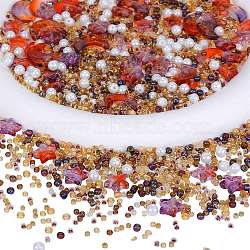 2 Bag Glass & Seed Beads, with Glitter Powder, Imitation Pearl & Transparent & Inside Colours, Moon & Star & Round, Saddle Brown, 2~16x2~11.5mm, Hole: 0.8~1.2mm(GLAA-SZC0001-94B)