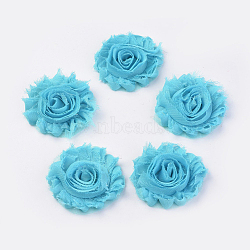 Handmade Woven Costume Accessories, Chiffon Cloth Flower, Sky Blue, 60x15mm(WOVE-WH0004-A09)