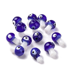 Handmade Evil Eye Lampwork Beads, Mushroom Shape, Slate Blue, 16.5~18x11.5~13x11.5~13mm, Hole: 1.6~2mm(LAMP-D018-01E)