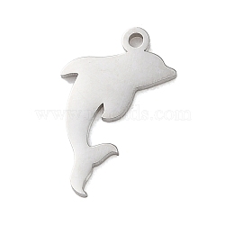 Non-Tarnish 304 Stainless Steel Charms, Laser Cut, Dolphin Charm, Stainless Steel Color, 15x8x1mm, Hole: 1.2mm(STAS-S138-01P-03)