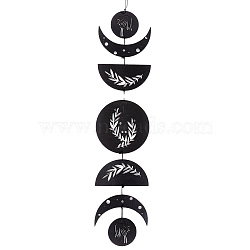 Bohemian Wood Wall Hanging Decoration, for Home Living Room Bedroom Decoration, Moon & Sun, Black, 750mm(HJEW-WH0069-01)