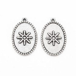 Tibetan Style Alloy Pendant Enamel Settings, Cadmium Free & Lead Free, Oval, Antique Silver, 22x14x1.5mm, Hole: 1.2mm(TIBEP-N010-020AS-RS)
