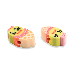 Handmade Polymer Clay Beads, Ice Cream with Expression, Yellow, 10~13.5x6~8x4.5~5mm, Hole: 1.5mm(CLAY-N008-072-A01)