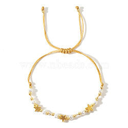 Cross Adjustable Plastic Imitation Pearl Braided Bead Bracelets for Women, Star, 11 inch(28cm)(OW3783-1)