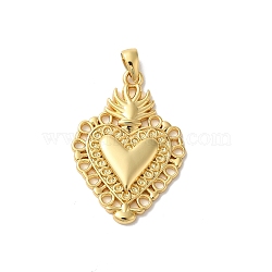 Rack Plating Brass Pendants, Cadmium Free & Lead Free, Long-Lasting Plated, Heart, Real 18K Gold Plated, 28.5x20x2.5mm, Hole: 2x3.5mm(KK-G504-12G)