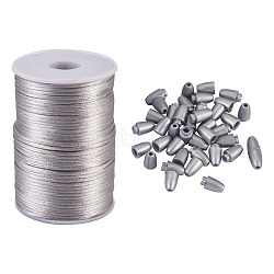 Polyester Cord, Rattail Satin Cord, with Spool, for Beading Jewelry Making, with Plastic Breakaway Clasps, Silver, 2.5mm, about 100m/roll, 1roll(OCOR-PJ0001-001C)