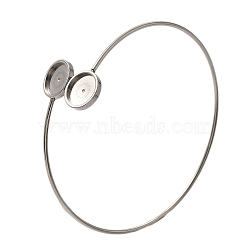 304 Stainless Steel Cuff Blank Bangle Bases with Round Tray, Solid, Stainless Steel Color, Tray: 8mm, Inner Diameter: 2-1/2 inch(6.3x6.5cm)(STAS-Z088-03B-P)