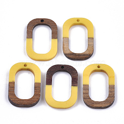 Resin & Walnut Wood Pendants, Oval, Gold, 28x19.5x4mm, Hole: 1.5mm(RESI-S358-07J)