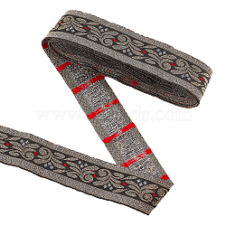 Ethnic Style Embroidery Polyester Ribbons, Floral Pattern, Black, 1-3/8 inch(34mm), about 7.66 Yards(7m)/Roll(OCOR-WH0067-74B)