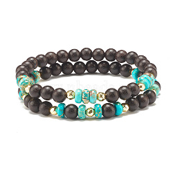 2Pcs 2 Style Natural Ebony Wood & Imperial Jasper Beaded Stretch Bracelets Set, Gemstone Jewelry for Women, Inner Diameter: 2-1/8 inch(5.5cm), 1Pc/style(BJEW-JB07824)