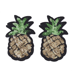 Computerized Embroidery Cloth Iron On Patches, with Paillette, Costume Accessories, Appliques, Pineapple, Goldenrod, 87x54x1.5mm(FIND-T030-113)