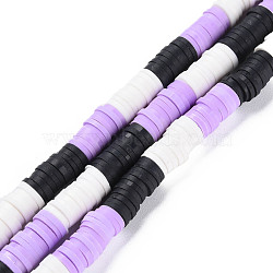 Fixed 3 Color Handmade Polymer Clay Bead Strands, Heishi Beads, Disc/Flat Round, Black & White & Lilac, 6x0.3~1.5mm, Hole: 1.6~1.8mm, about 265~354pcs/strand, 12.76 inch~15.67 inch(32.4cm~39.8cm)(CLAY-S096-029C)