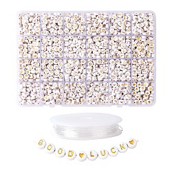 DIY Bracelet Making Kits, Including Round with Alphabet Plating Acrylic Beads, with Elastic Crystal Thread, White, Beads: 1920pcs(DIY-LS0002-91)