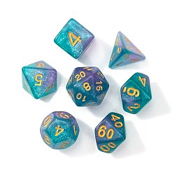 Acrylic Polyhedral Dice, Astrology Dice, for Witchcraft Wiccan Altar Supplies, Deep Sky Blue, 15~23mm, 7pcs/set(PW-WG11156-02)