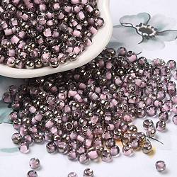 Transparent Inside Colours Glass Seed Beads, Half Plated, Round Hole, Round, Pearl Pink, 4x3mm, Hole: 1.2mm, 7650pcs/pound(SEED-H002-A-C209)