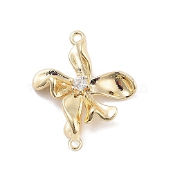 Brass Pave Clear Cubic Zirconia Connector Charms, Flower Links, Long-Lasting Plated, Real 14K Gold Plated, 22.5x17.5x4.5mm, Hole: 1.2mm(KK-Z061-04G)