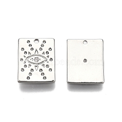Ion Plating(IP) Brass Micro Pave Clear Cubic Zirconia Charms, Nickel Free, Rectangle with Eye, Real Platinum Plated, 12.5x9.5x1mm, Hole: 1mm(KK-C005-12P)